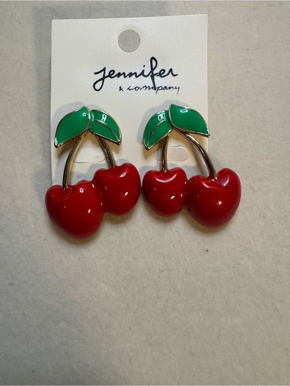New Jennifer & Co Red Enamel Cherry Drop Earrings